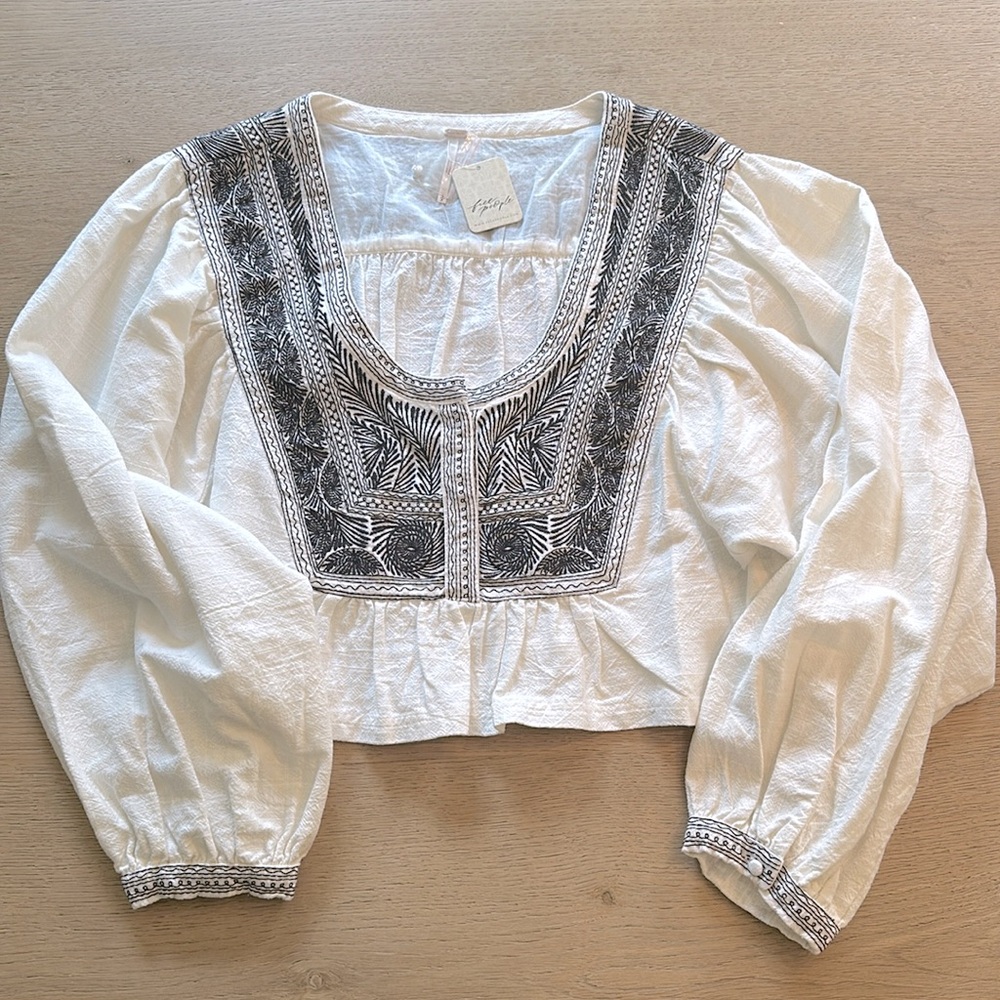 NWT Free People Iggie Embroidered Top Blouse Ivory Small